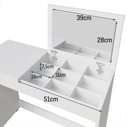 Imagem de Penteadeira Infantil Para Menina com Espelho e Porta Joias Paris Branco Para Quarto Estudos Oliart