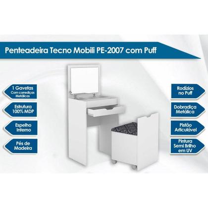 Imagem de Penteadeira Infantil PE-2007 1 Gaveta c/ Gaveta e Puff Branco - Tecno Mobili