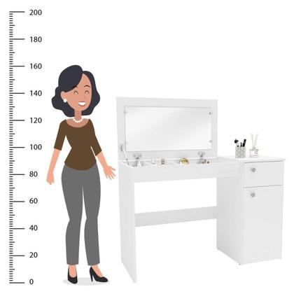 Imagem de Penteadeira Iracema com Tampo Porta Objetos com Espelho 1 Gaveta 1 Porta Branco