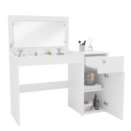 Imagem de Penteadeira Iracema com Tampo Porta Objetos com Espelho 1 Gaveta 1 Porta Branco