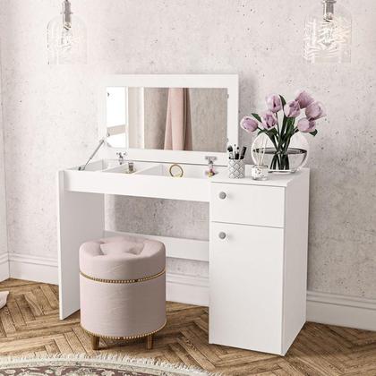 Imagem de Penteadeira Iracema com Tampo Porta Objetos com Espelho 1 Gaveta 1 Porta Branco
