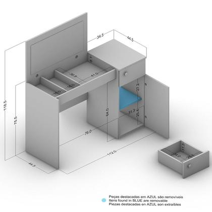 Imagem de Penteadeira Iracema com Tampo Porta Objetos com Espelho 1 Gaveta 1 Porta Branco