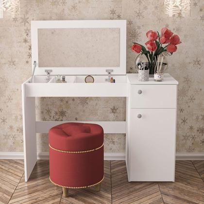 Imagem de Penteadeira Iracema com Tampo Porta Objetos com Espelho 1 Gaveta 1 Porta Branco