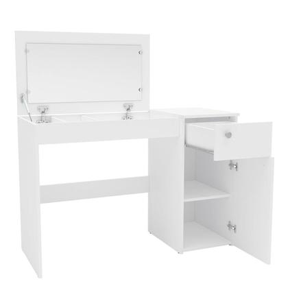 Imagem de Penteadeira Iracema com Tampo Porta Objetos com Espelho 1 Gaveta 1 Porta Branco