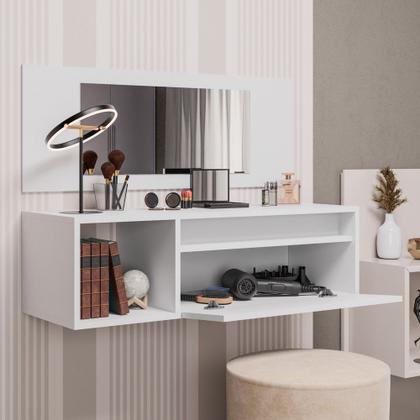 Imagem de Penteadeira Mesa de Maquiagem Eva Suspensa 01 Porta com Espelho Branco - Abmaza