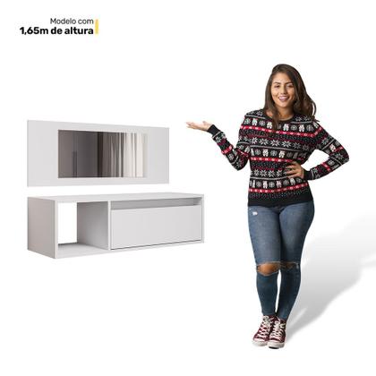 Imagem de Penteadeira Mesa de Maquiagem Eva Suspensa 01 Porta com Espelho Branco - Abmaza