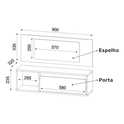 Imagem de Penteadeira Mesa de Maquiagem Eva Suspensa 01 Porta com Espelho Branco - Abmaza