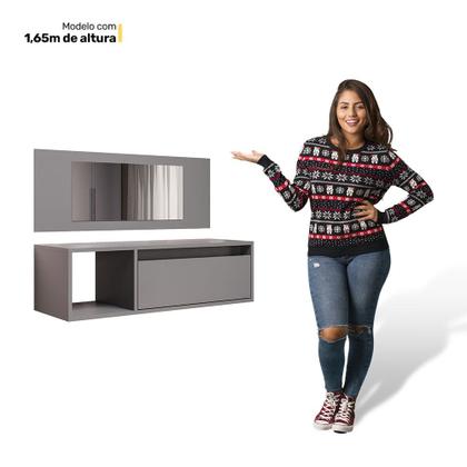 Imagem de Penteadeira Mesa de Maquiagem Eva Suspensa 01 Porta com Espelho Grafite - Abmaza