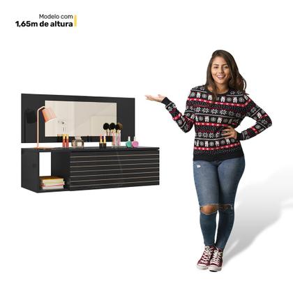 Imagem de Penteadeira Mesa de Maquiagem Joy Suspensa 01 Gaveta com Espelho Preto - Abmaza