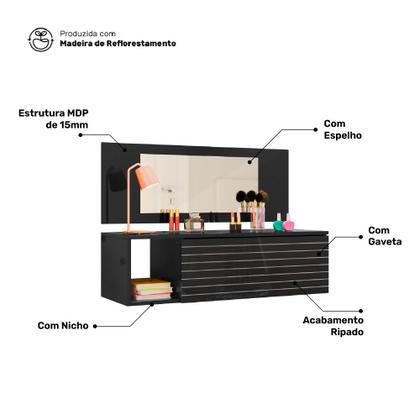 Imagem de Penteadeira Mesa de Maquiagem Joy Suspensa 01 Gaveta com Espelho Preto - Abmaza
