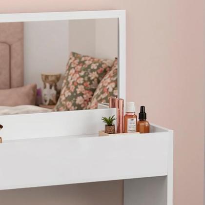 Imagem de Penteadeira Mesa Maquiagem Quarto Camarim Branco Com Espelho