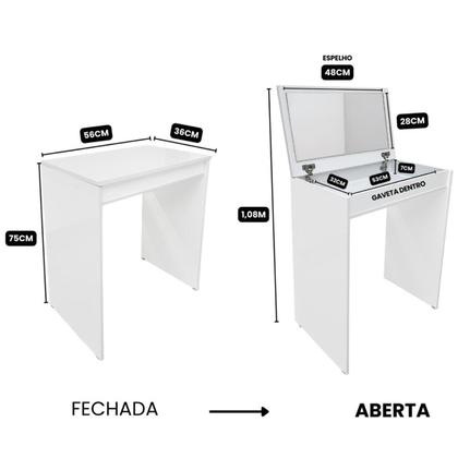 Imagem de Penteadeira Mesa Maquiagem Quarto Camarim Branco Com Espelho