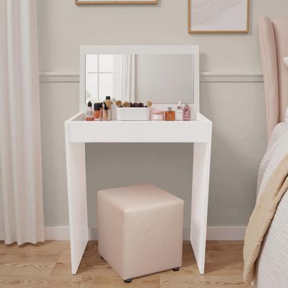 Imagem de Penteadeira Mesa Maquiagem Quarto Camarim Branco Com Espelho
