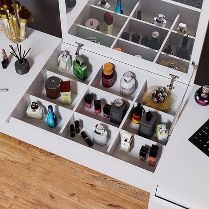 Imagem de Penteadeira Multifuncional Com Espelho e 3 Gavetas Escrivaninha Compacta Moderna