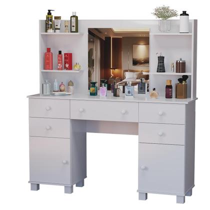 Imagem de Penteadeira Oásis com Colmeia 5 Gavetas 2 Portas E Nichos Organizadores Com Espelho