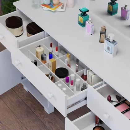 Imagem de Penteadeira Oásis Com Espelho 5 Gavetas 2 Portas E 4 Prateleiras