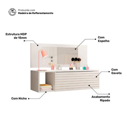 Imagem de Penteadeira Para Maquiagem Jolly com Bancada Suspensa 01 Gaveta e Espelho Branco - Desk Design