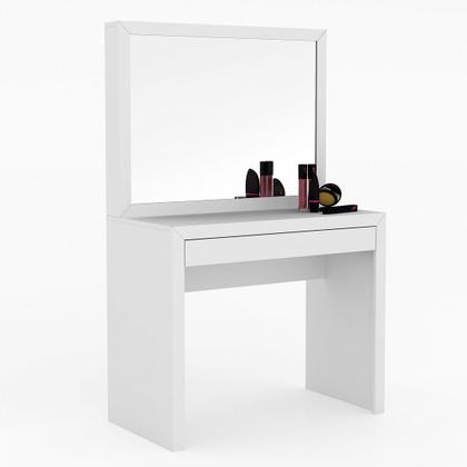 Imagem de Penteadeira Quarto com Espelho 1 Gaveta e Puff Baú MDP Branca Tecnomobili