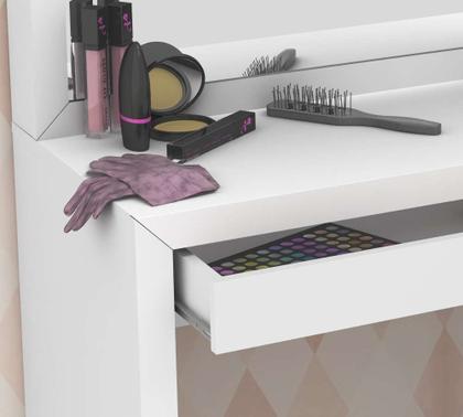 Imagem de Penteadeira Quarto com Espelho 1 Gaveta e Puff Baú MDP Branca Tecnomobili