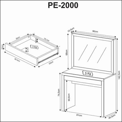 Imagem de Penteadeira Quarto com Espelho 1 Gaveta e Puff Baú MDP Branca Tecnomobili