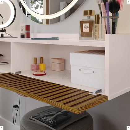 Imagem de Penteadeira Suspensa Camarim Decor Porta Maquiagem Nicho Multifuncional Quarto Pequeno Retrô - Off White/Ripado - RPM