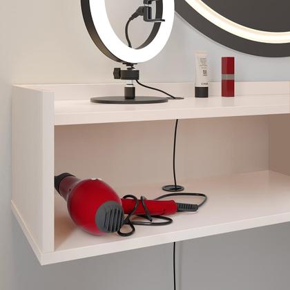 Imagem de Penteadeira Suspensa Camarim Decor Porta Maquiagem Nicho Multifuncional Quarto Pequeno Retrô - Off White/Ripado - RPM