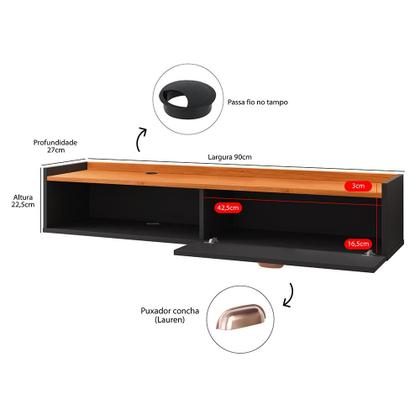 Imagem de Penteadeira Suspensa Classic 90 cm Porta Joia Mesa Maquiagem Camarim Quarto Pequeno - Preto/Cinamomo- RPM