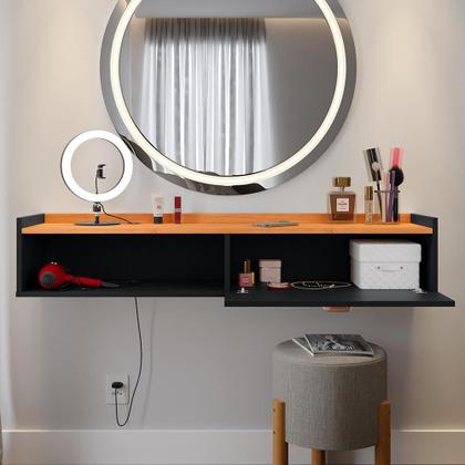 Imagem de Penteadeira Suspensa Classic 90 cm Porta Joia Mesa Maquiagem Camarim Quarto Pequeno - Preto/Cinamomo- RPM