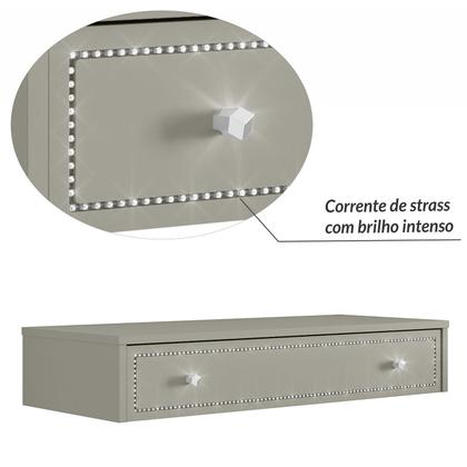 Imagem de Penteadeira Suspensa Strass Gaveta C/ Divisória e Organizador Maquiagem 80cm Off White Ac - Olivar Móveis
