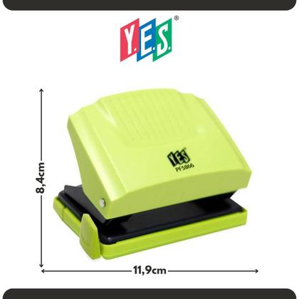 Imagem de Perfurador de Papel YES Escolar Até 20 Folhas com Guia com Ajuste 2 Furos Escritório Colorido