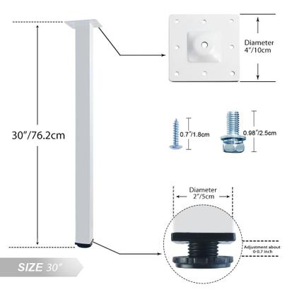 Imagem de Pernas de mesa de metal ajustáveis QLLY 76 cm brancas, conjunto de 4