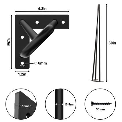 Imagem de Pernas de mesa SPACEEUP 30 Hairpin 4 peças de mesa de café, metal preto