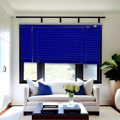 Imagem de Persiana Horizontal Aluminio 25mm Azul 140 (L) x 160 (A) cm Cortina C/ Kit de Instalação 1,40 x 1,60