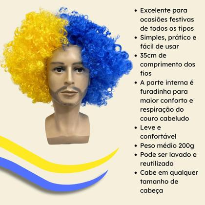 Imagem de Peruca Black Power amarelo e azul real madrid volumos time