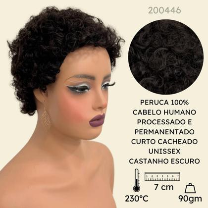 Imagem de Peruca cabelo 100% humano castanho escuro cacheada afro 4a