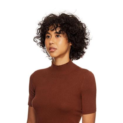 Imagem de Peruca Cabelo Natural Cacheado 30cm Textura Wavy De Benguela 240g, Castanho Escuro