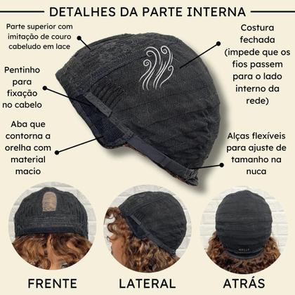 Imagem de Peruca cacheada curta preta humana com franja e luzes lace F2/27