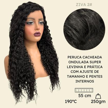 Imagem de Peruca cacheada ondulada preto natural 55cm organica cor 2