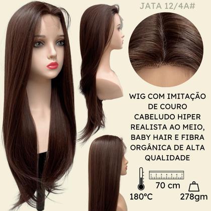 Imagem de Peruca castanho claro lisa repartição ao meio lace wig 12/4A