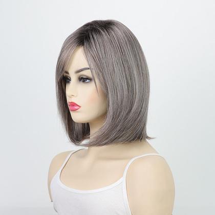 Imagem de Peruca curta Bob Grey Ombre 30cm de cabelo sintético para mulheres