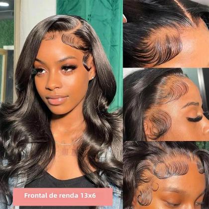 Imagem de Peruca de Cabelo Humano com Frontal de Renda Transparente - Onda Corporal 13x4/13x6