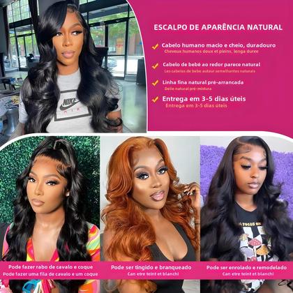 Imagem de Peruca De Cabelo Humano Com Ondas Corporais E Renda Transparente Para Mulheres, 13x4 13x6,