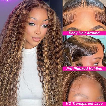 Imagem de Peruca frontal de renda Silinli 30 polegadas com 200% de densidade Deep Wave
