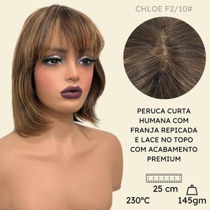 Imagem de Peruca humana curta bob franja 25cm loira mechas F2/10