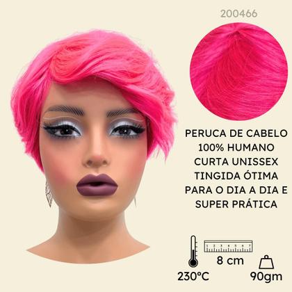 Imagem de Peruca humana curta rosa pink franja lisa unissex cosplay
