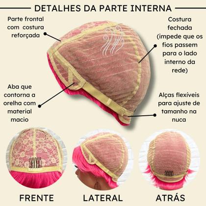 Imagem de Peruca humana curta rosa pink franja lisa unissex cosplay