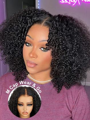 Imagem de Peruca ISEE M-Cap Kinky Curly Wear Go sem cola, 100% cabelo humano