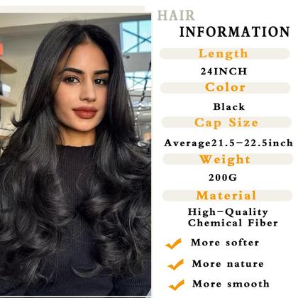 Imagem de Peruca Jolelyne preta ondulada em camadas com franja de cortina para mulheres