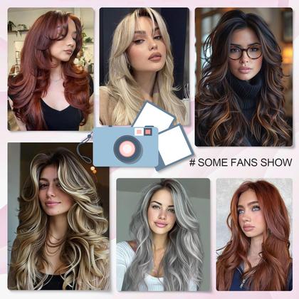 Imagem de Peruca Jolelyne vermelha em camadas ondulada com franja de cortina cor de vinho