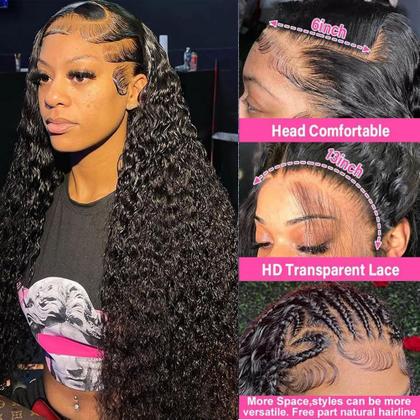 Imagem de Peruca Kadmidun 71cm Deep Wave 13x6 - Cabelo Humano com Renda Frontal 200%